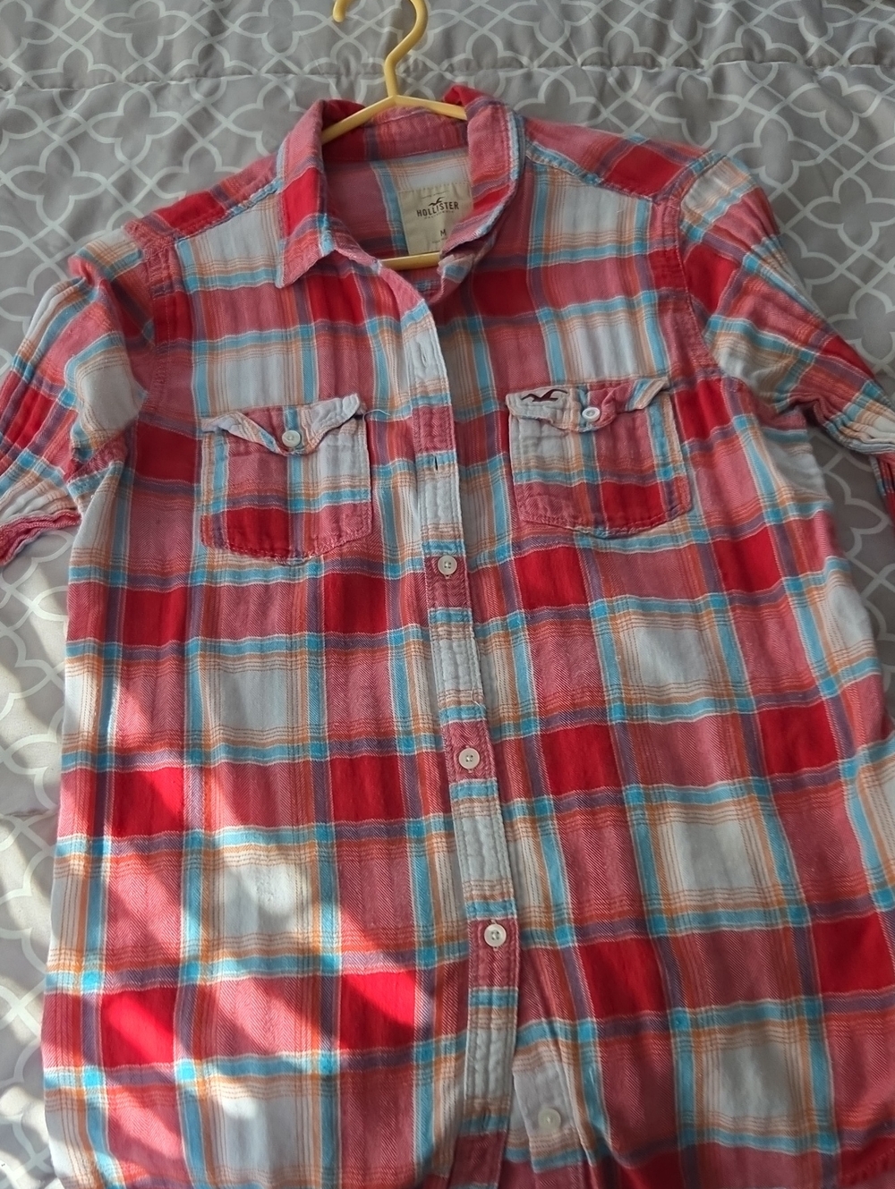 Womens Plaid Button-Up Shirt - Red & White - Hollister